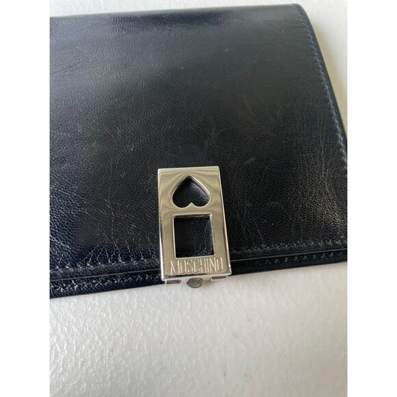 Moschino Leather Wallet Women’s Black Butter Soft Logo Bifold Designer Purse - Picture 3 of 10
